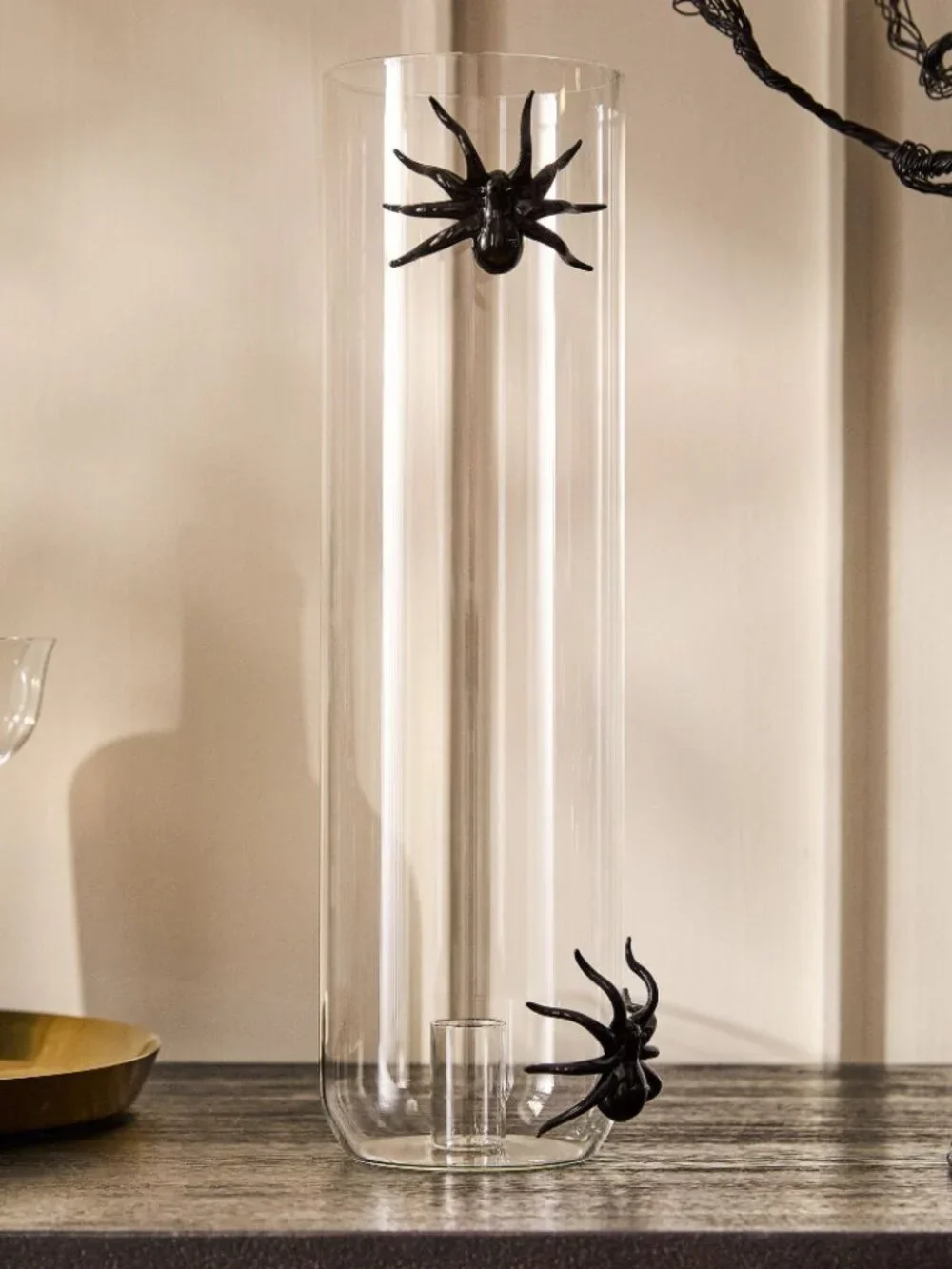 West Elm Glass Spider Taper Hurricane Candleholder